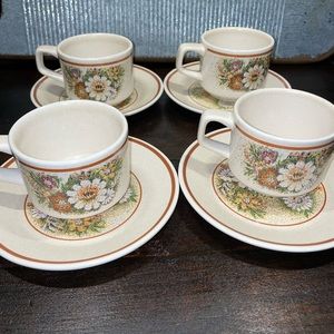 4 PC Temper-Ware Magic Garden Tea Coffee Cup and Saucer Sets Lenox Stoneware